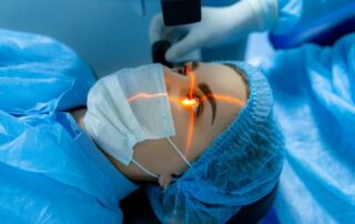 Patient undergoing advanced laser-assisted surgery with precision eye tracking technology